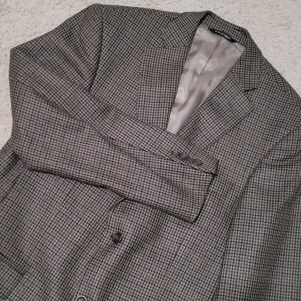 Joseph & Feiss 100% Lambswool Sport Coat Blazer Brown Houndstooth 40R
